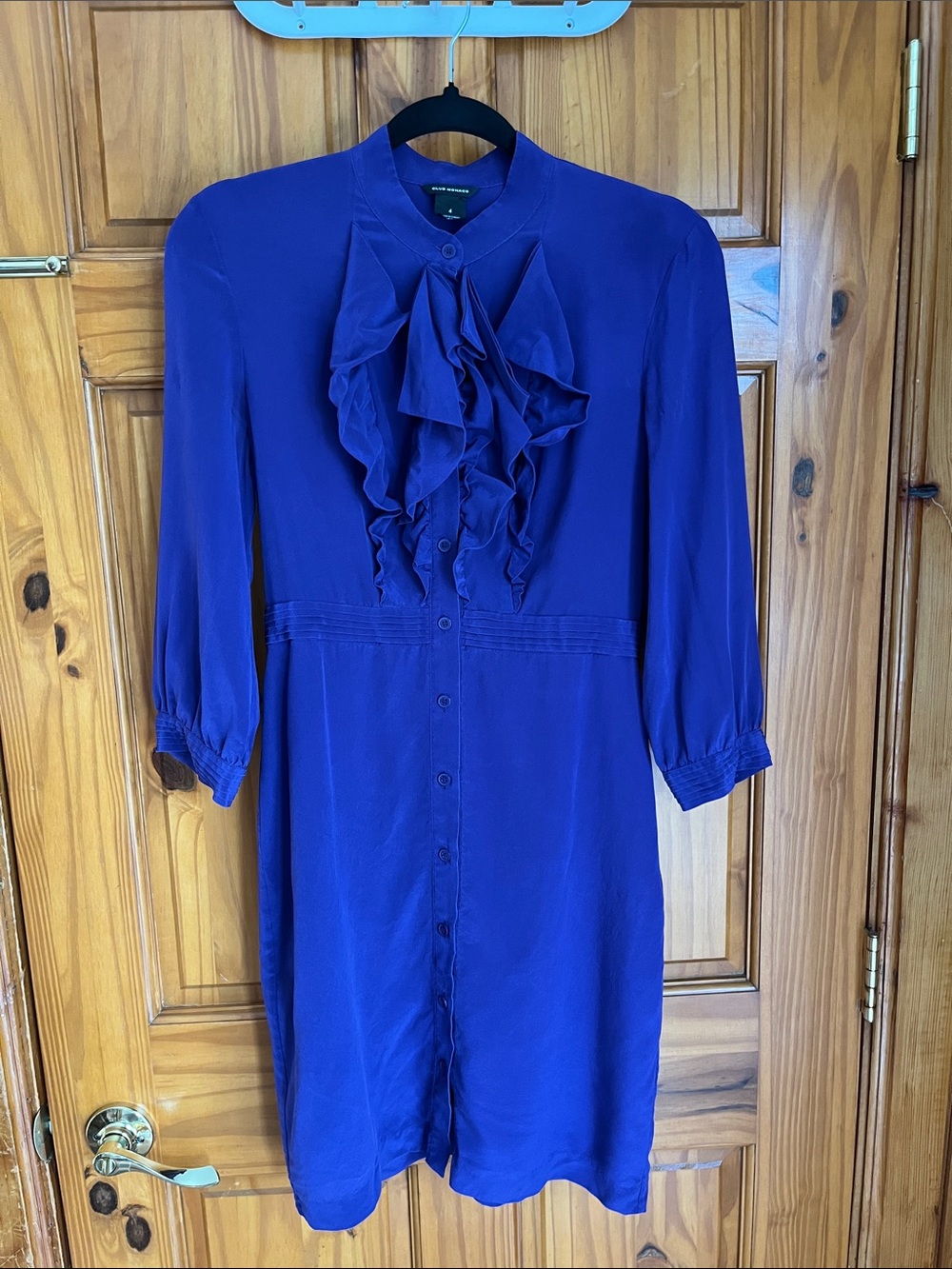 Club Monaco Ruffle-Front 100% silk Dress in Purple